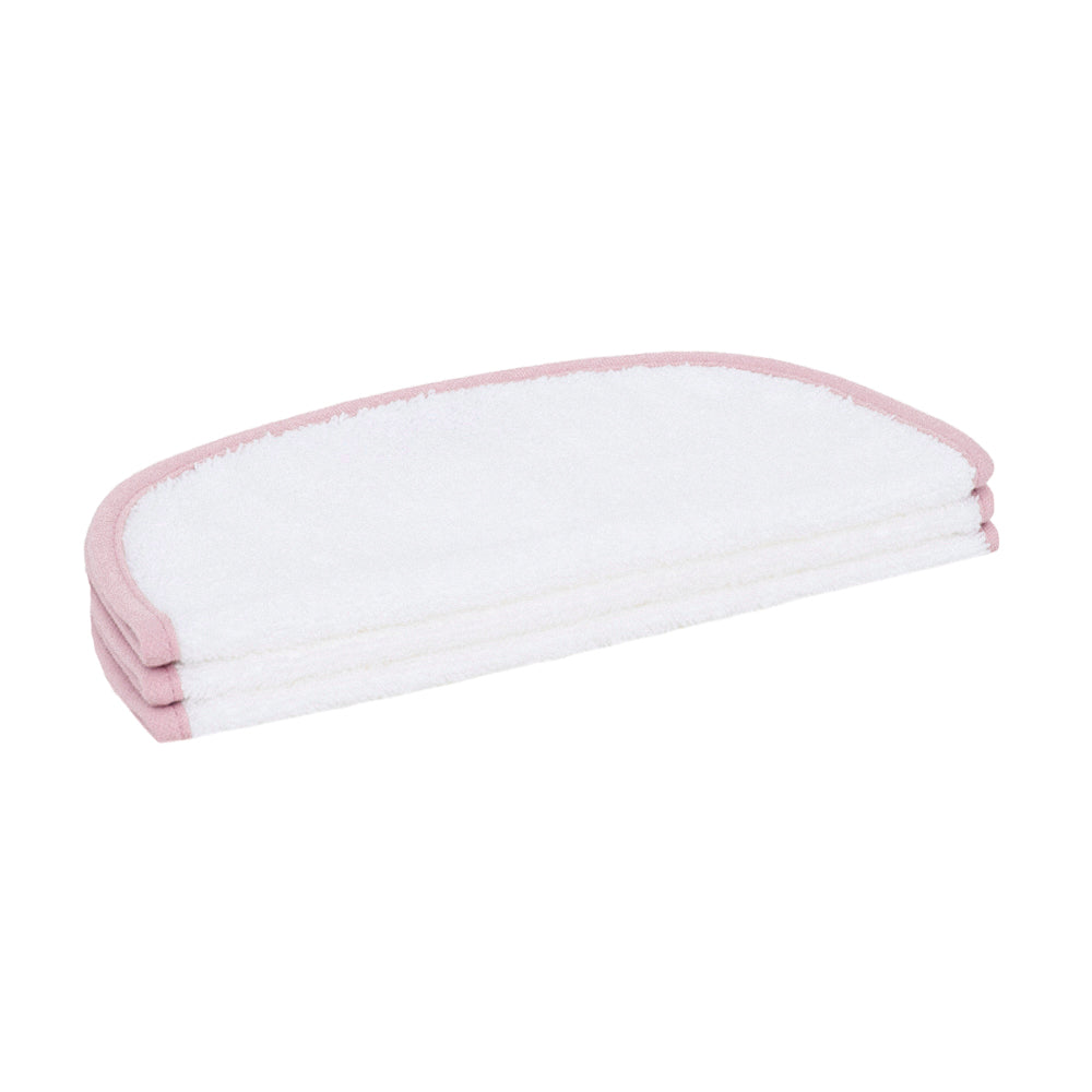 Soft, absorbent baby washcloths, 100% cotton, pink trim, gentle on skin, Veluda.