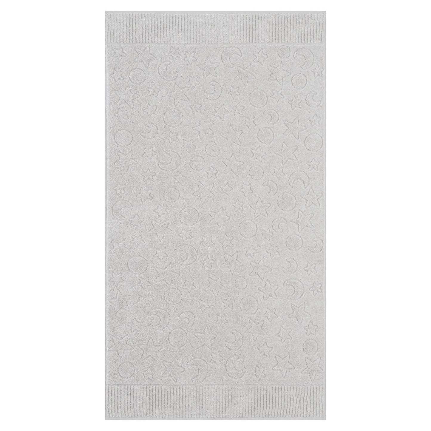 Soft, absorbent kids hand towel, sand, embossed designs of suns, moons and stars, high-quality cotton, Veluda.