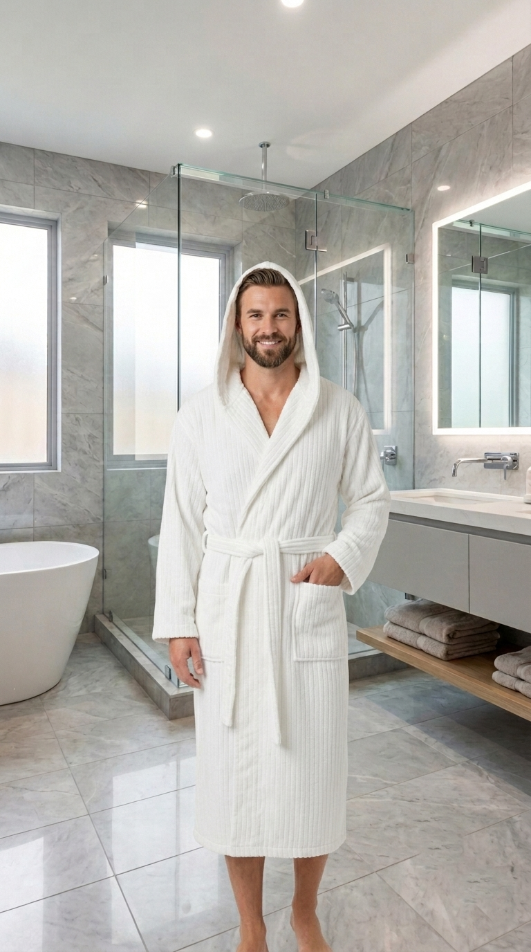 Luxury Hooded Bathrobe Plush Brazilian Cotton Velour, Five-Star Hotel Comfort by Veluda