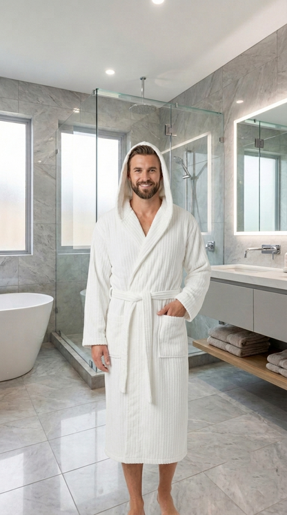 Luxury Hooded Bathrobe Plush Brazilian Cotton Velour, Five-Star Hotel Comfort by Veluda