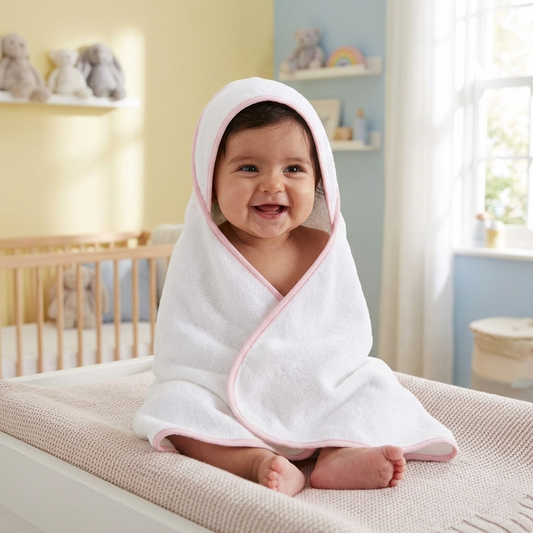 Hooded Baby Towel & Washcloth Matching Gentle Brazilian Cotton for Sensitive Skin by Veluda