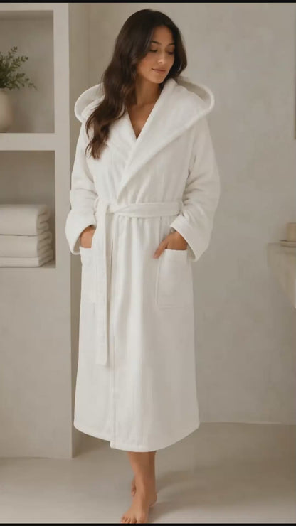 Luxury Hooded Bathrobe Plush Brazilian Cotton Velour, Five-Star Hotel Comfort by Veluda