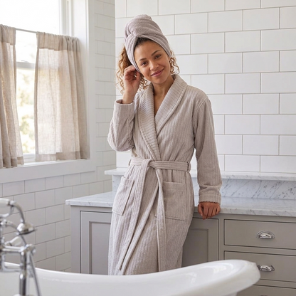 Spa Bathrobe Plush Velour, Pockets & Belt, Brazilian Cotton by Veluda